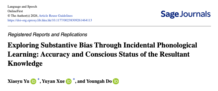 “Exploring Substantive Bias Through Incidental Phonological Learning: Accuracy and Conscious Status of the Resultant Knowledge” published in Language and Speech