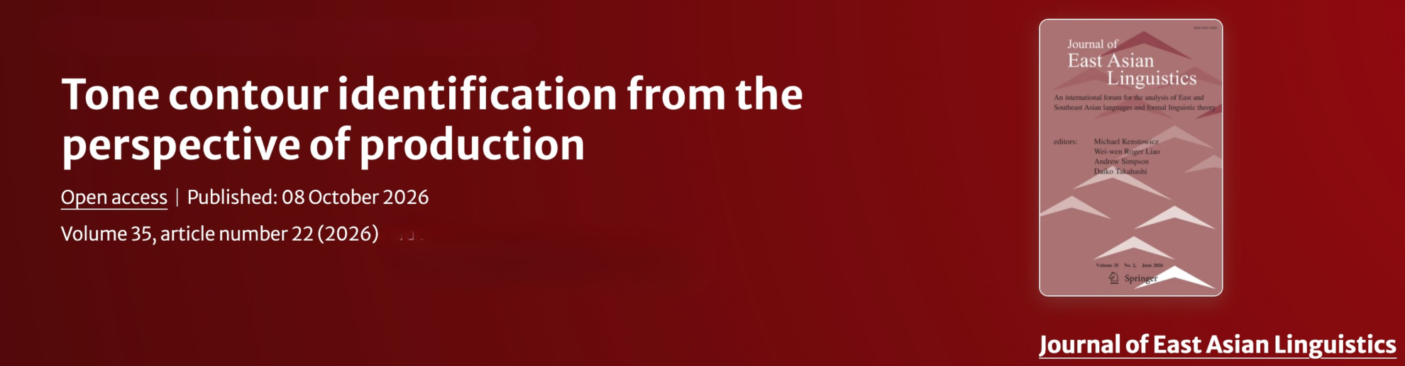 “Tone contour identification from the perspective of production” published in Journal of East Asian Linguistics 